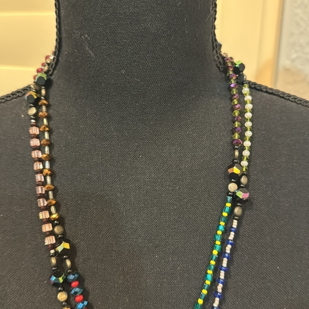 VINTAGE Crystal Beaded Double Strand Necklace - Picture 5 of 9